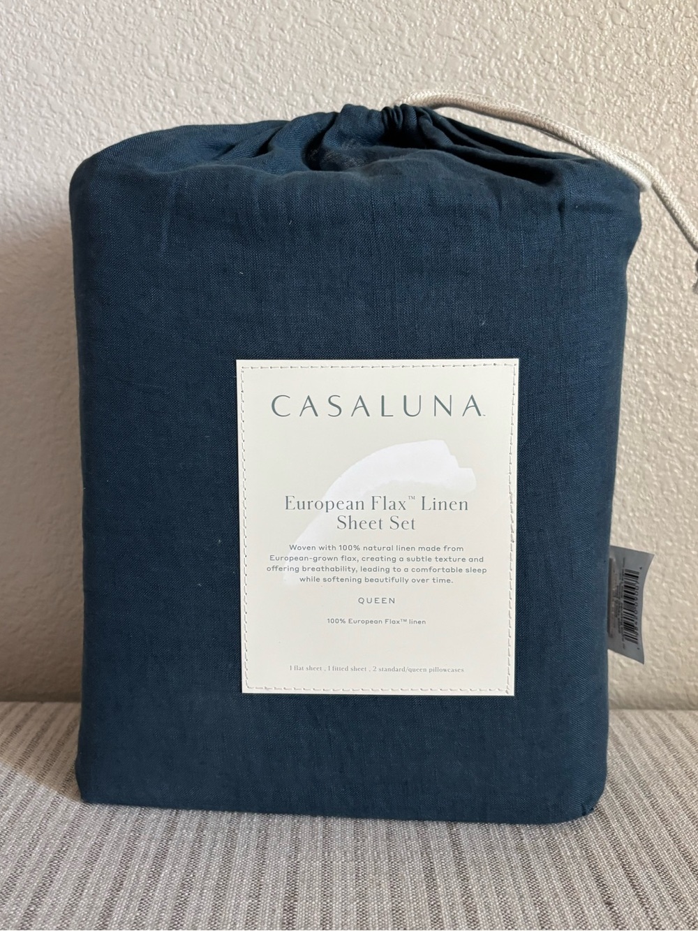 NWT Queen 100% Linen Sheet Set Dark Mineral Blue - Casaluna